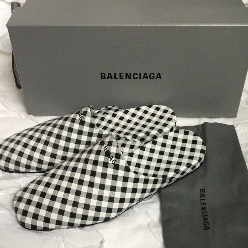 Balenciaga Gigham Black & White Noir Mules, new in box - Picture 7 of 10